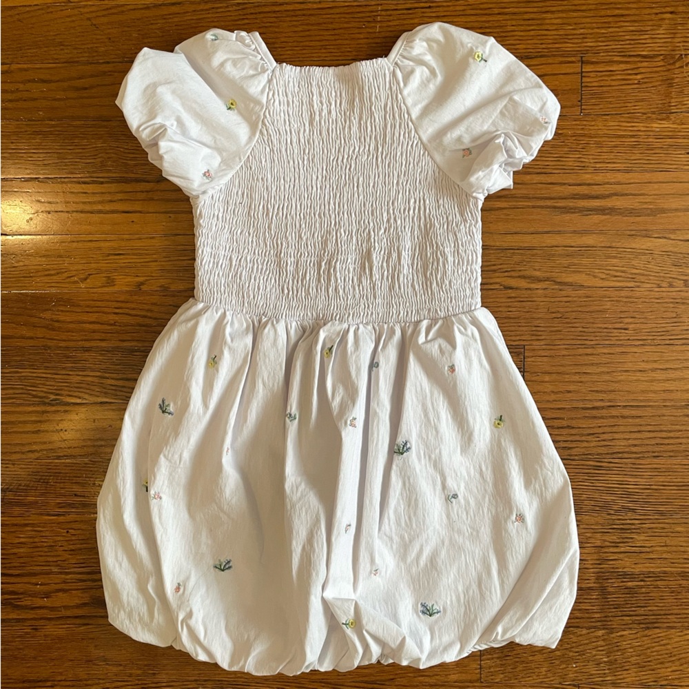 Rachel Zoe White Floral Print Smocked Babydoll Bubble Skirt Dress - Picture 4 of 6